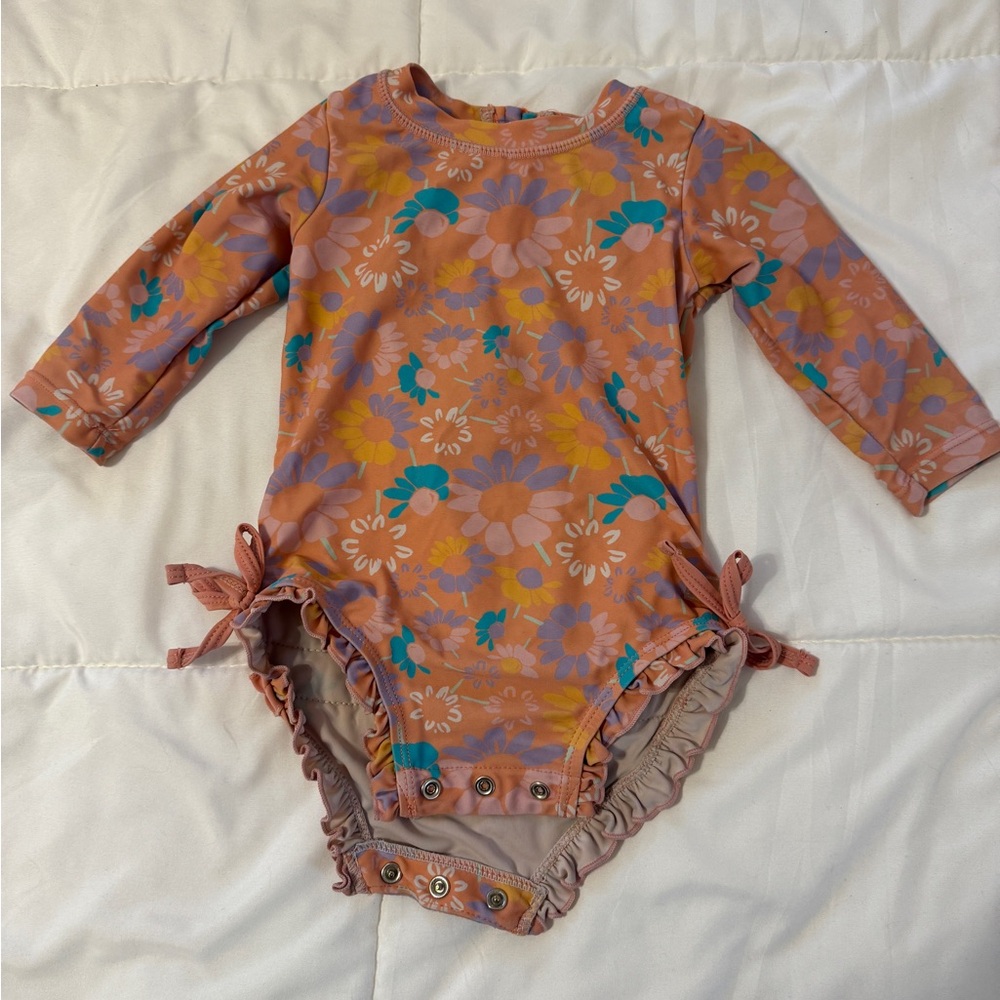 Rufflebutts Floral Long Sleeve Baby Rash Guard One Piece